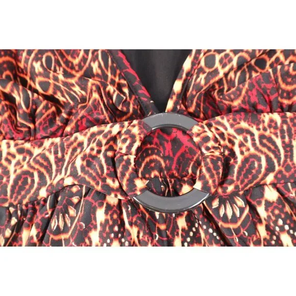 Dressbarn by women's Open Front Red & Gold Printed with Tie‎ Belt Size Medium - Picture 15 of 16